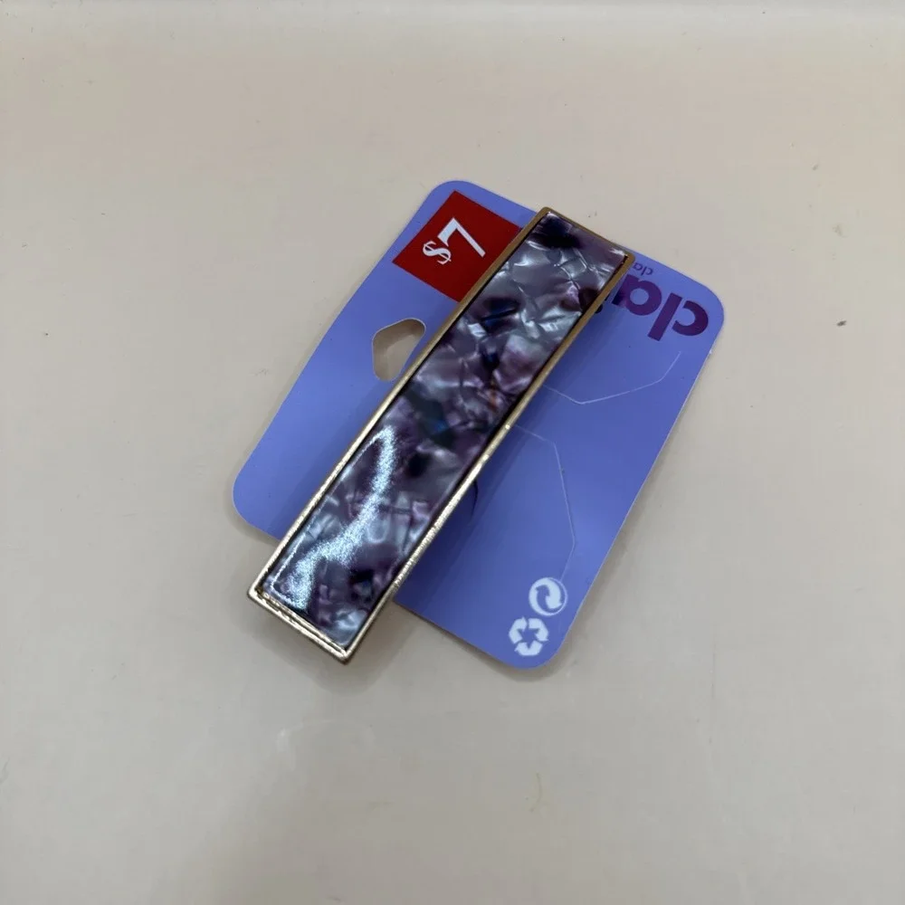 Claire's Rectange Purple Black Marble Print Barrette Hair Clip Gold Rim
